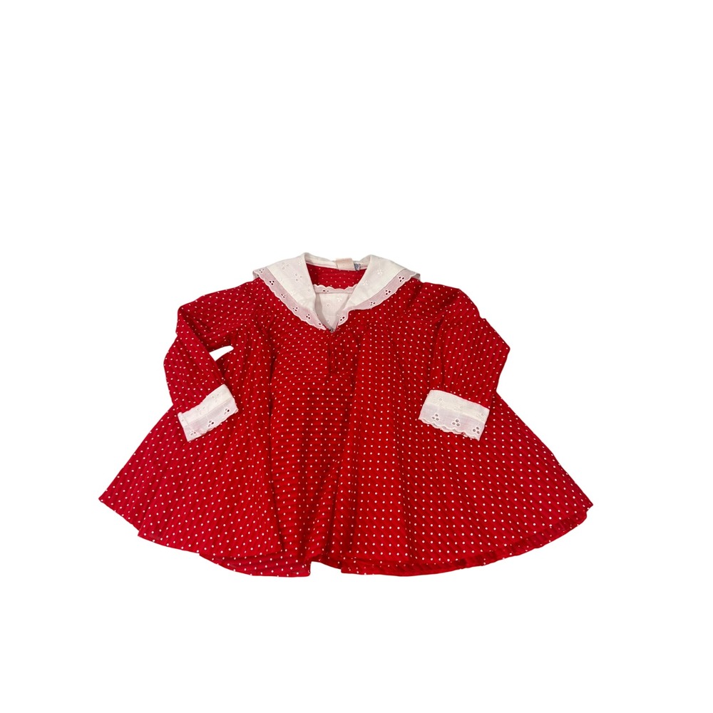 Vintage Youngland Toddler Girls Red Polka Dot Sailor Collar Dress Size 2T